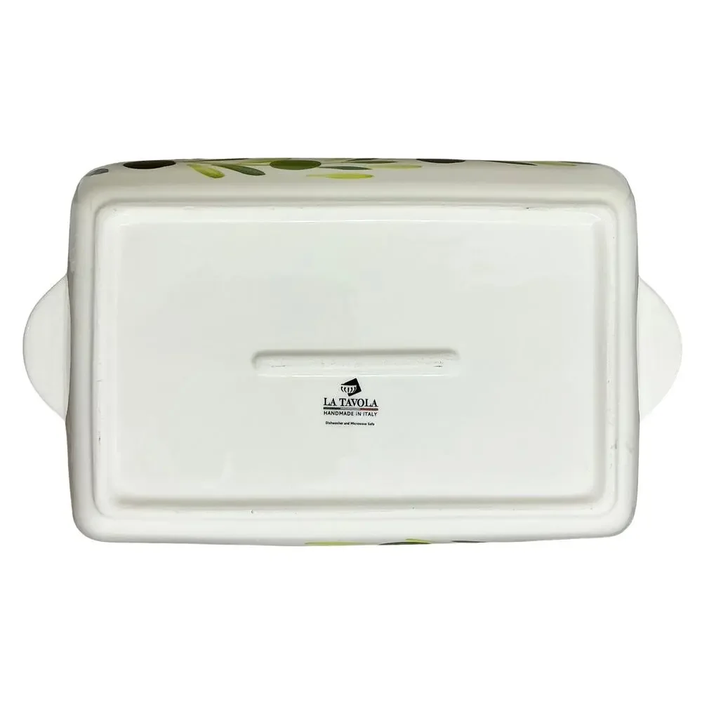 La Tavola Italy Olive Vine Casserole Lasagna Handmade Ceramic Pan 16.5 X 9.5